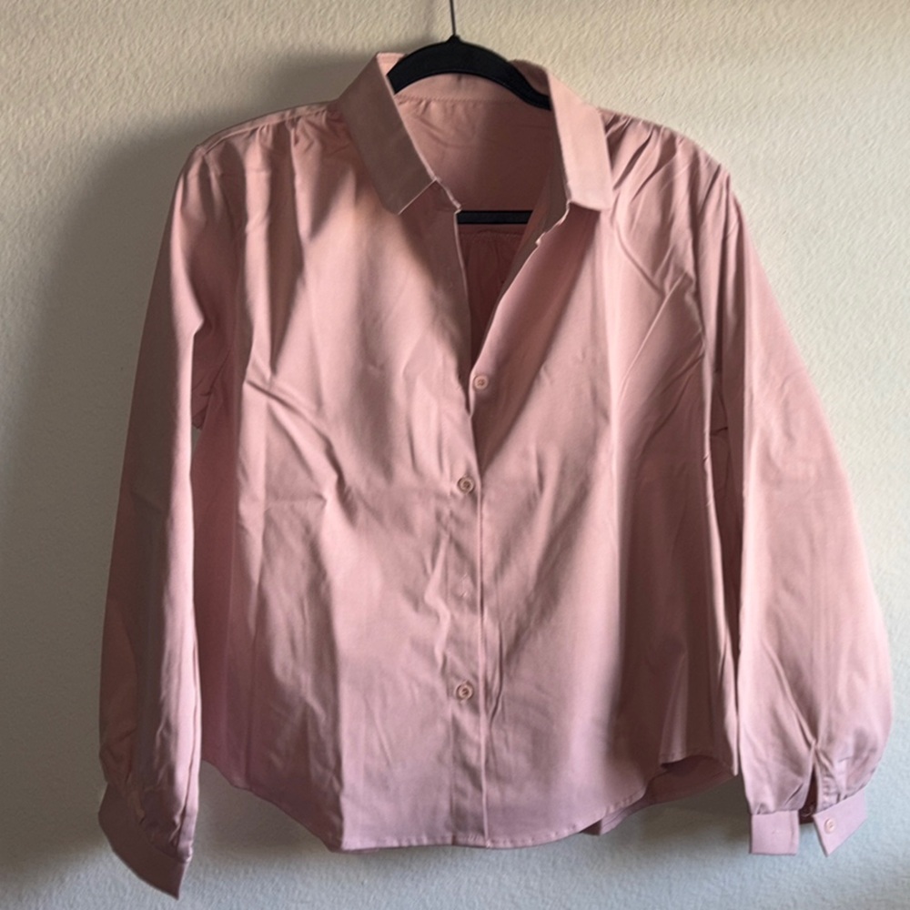 SHEIN Pink Long Sleeve Button-Up Blouse